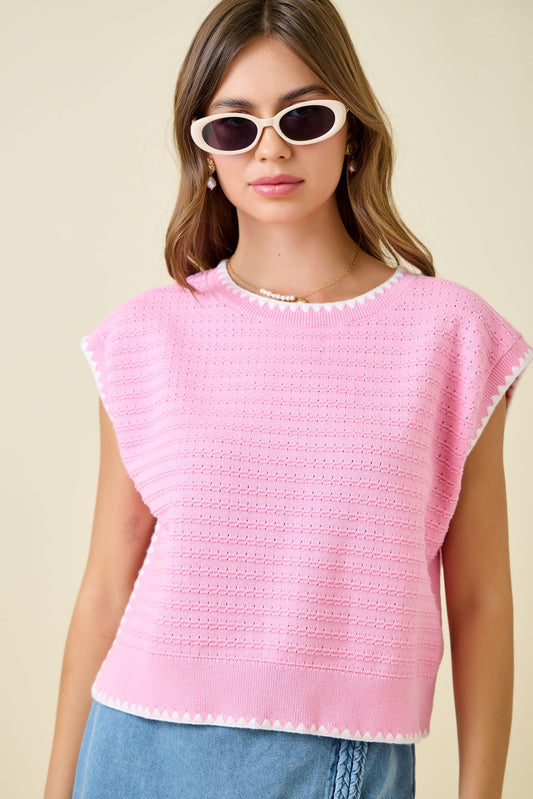 SLEEVELESS KNIT TEXTURED TOP (2 COLORS)