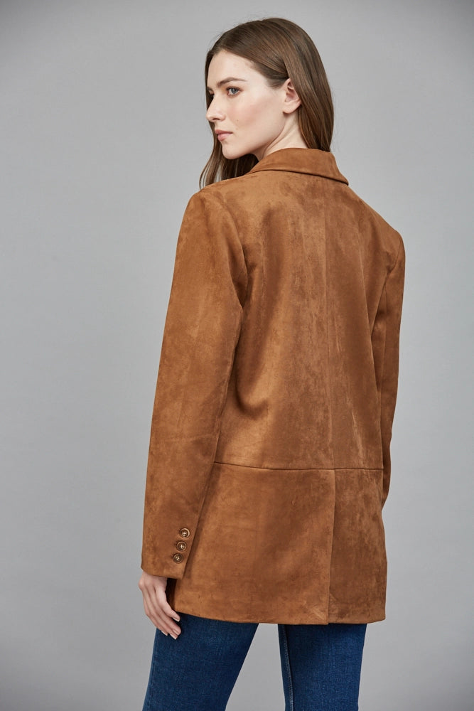 Cognac faux suede blazer