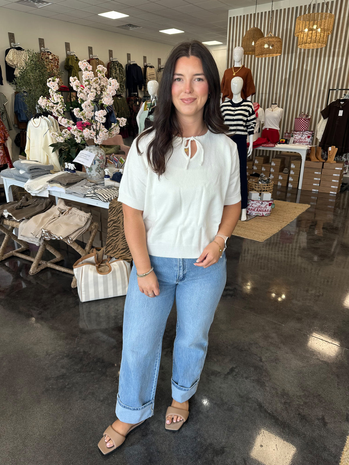 S/S Tie Neck sweater (2 colors)