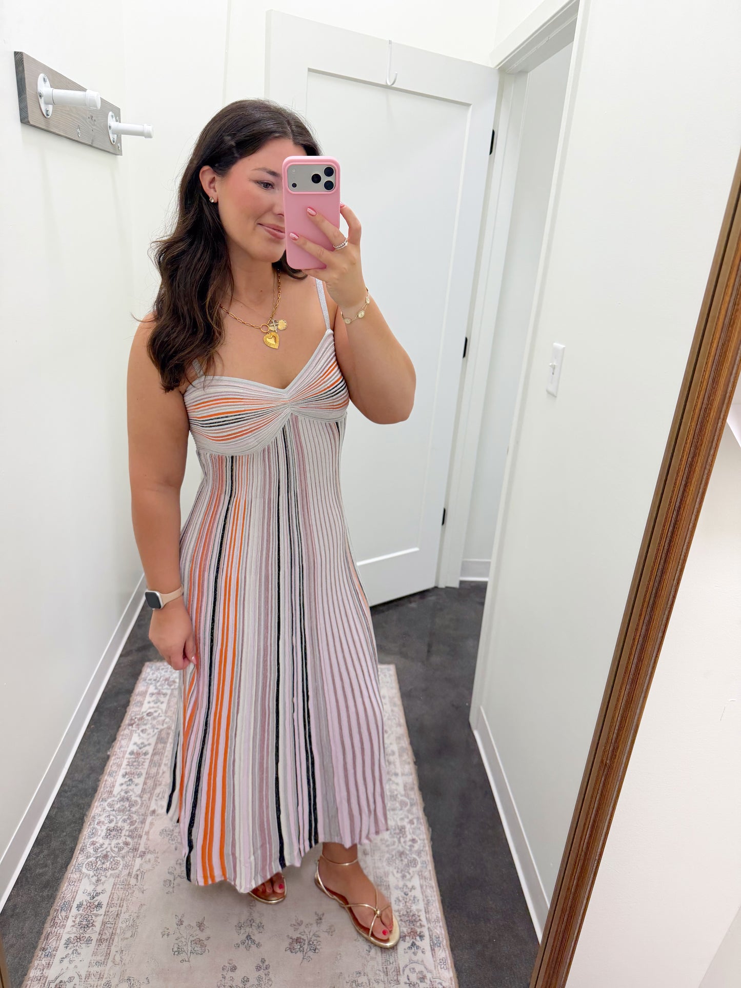Summer Retro Knitted Dress with Striped Contrast