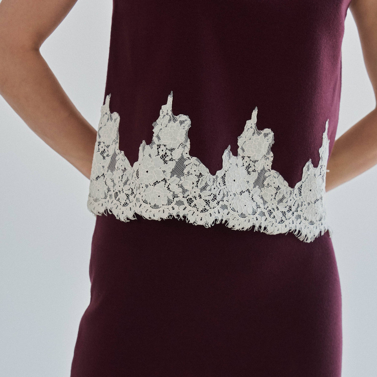 Lace Trim Mock Neck Top & Maxi Skirt Knit Set