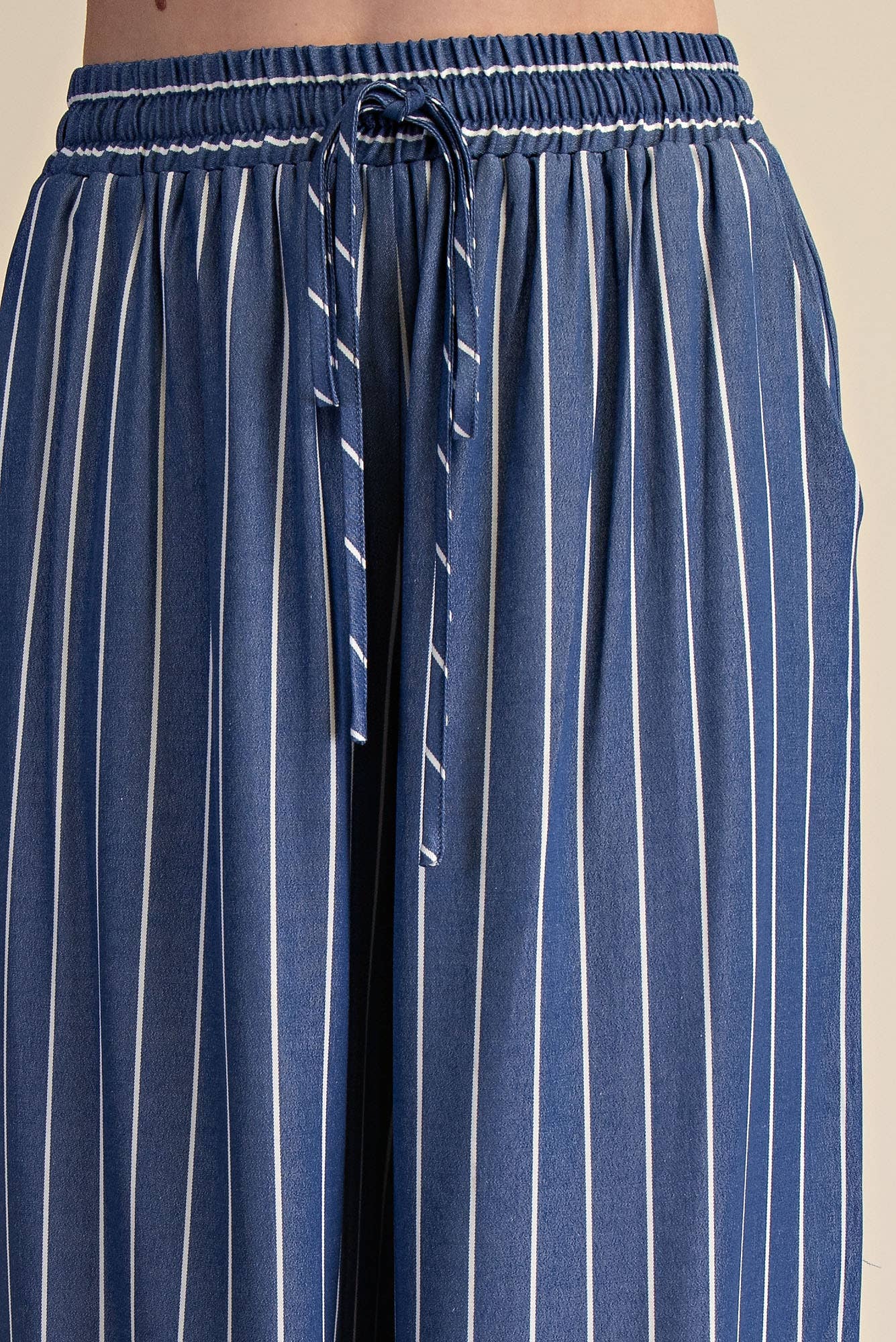 High Waist Elastic Band Stripe Wide Pants