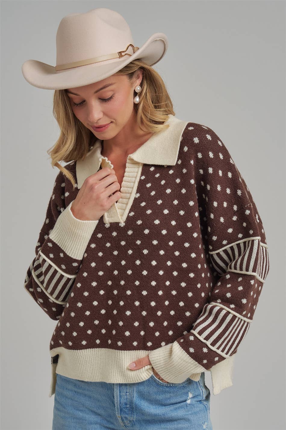 LOOSE FIT POLA DOT FALL SWEATER TOP