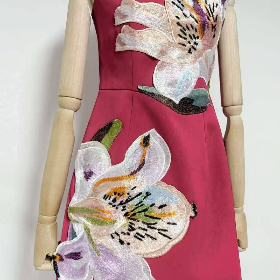 DR840Y Women’s Strapless Dress with 3D Floral Beaded Detail