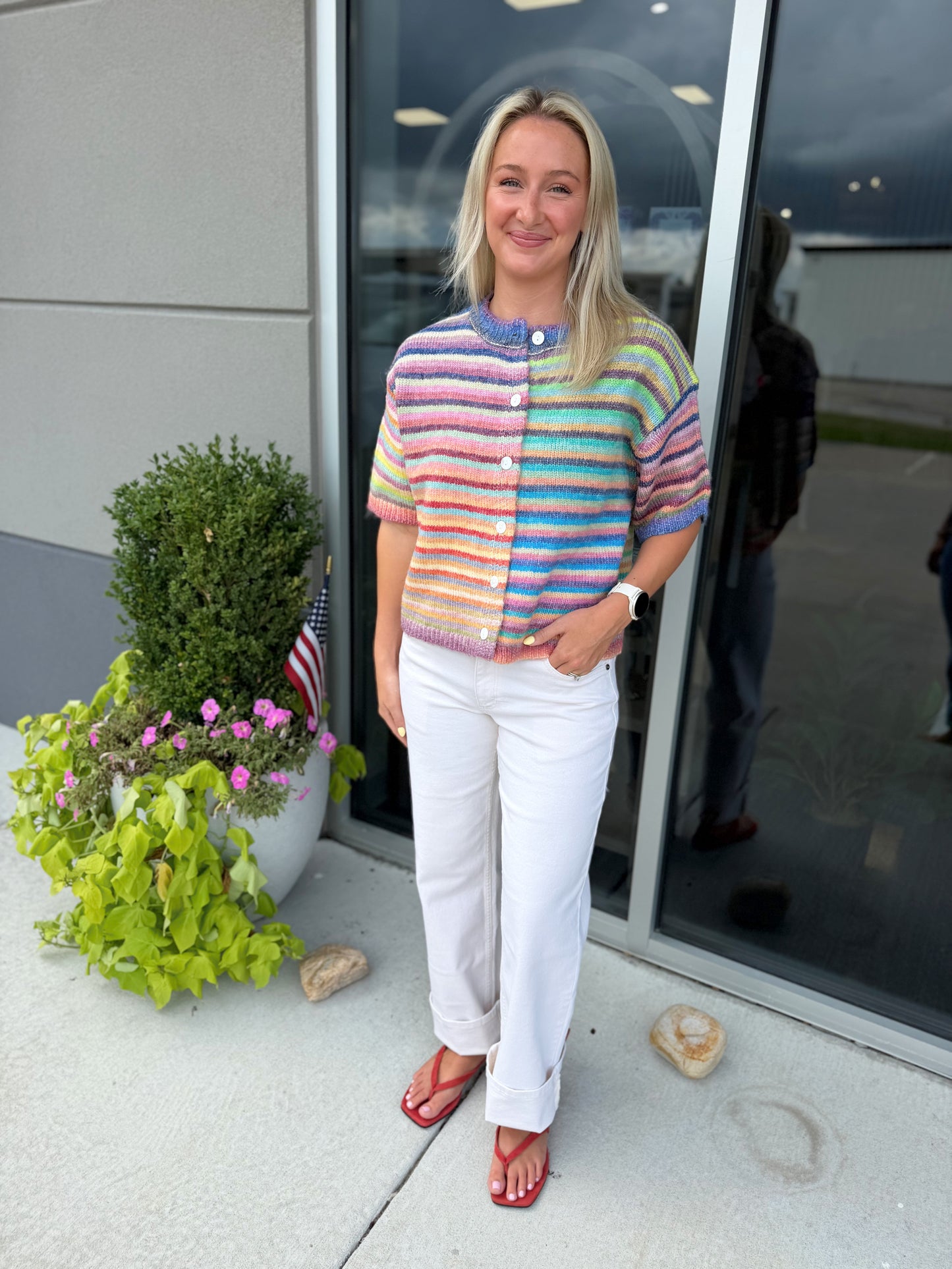 striped button Sweater