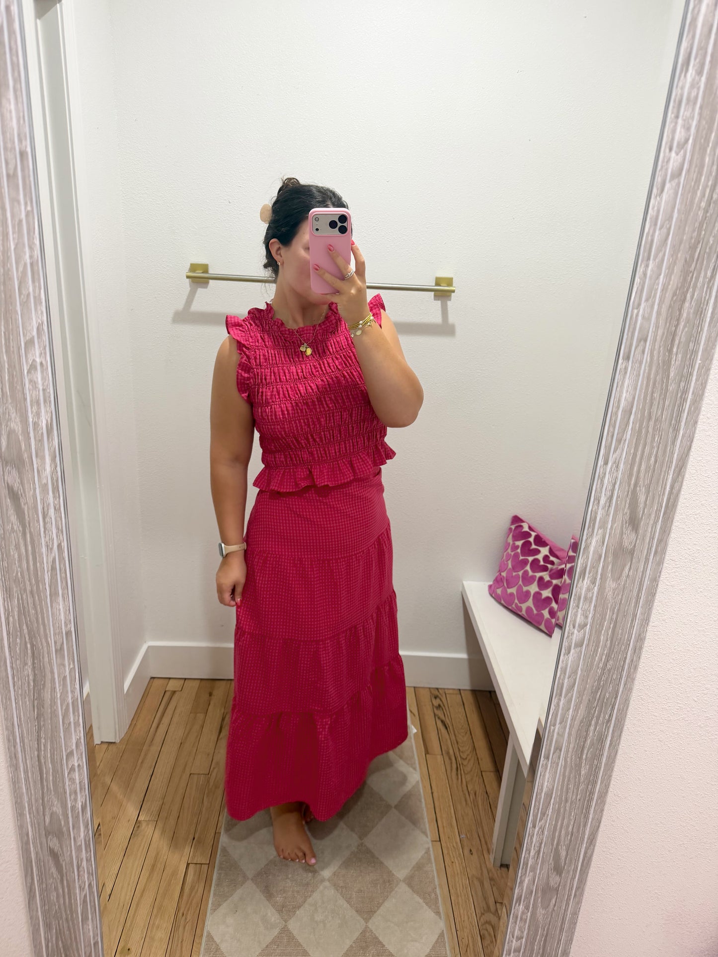 GINGHAM TIERED MAXI LONG SKIRT & TOP set