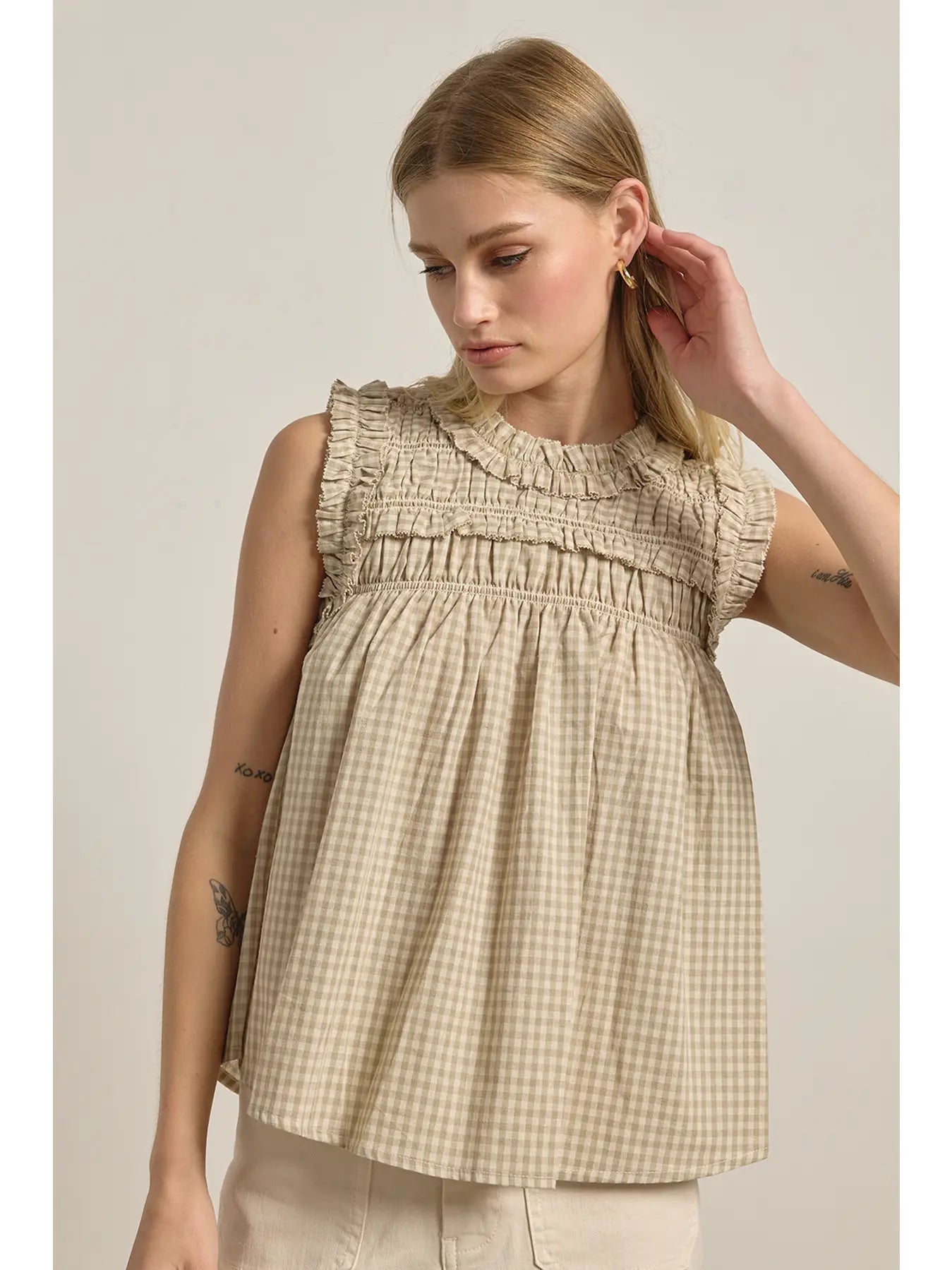 Gingham Ruffle Blouse (2 colors)