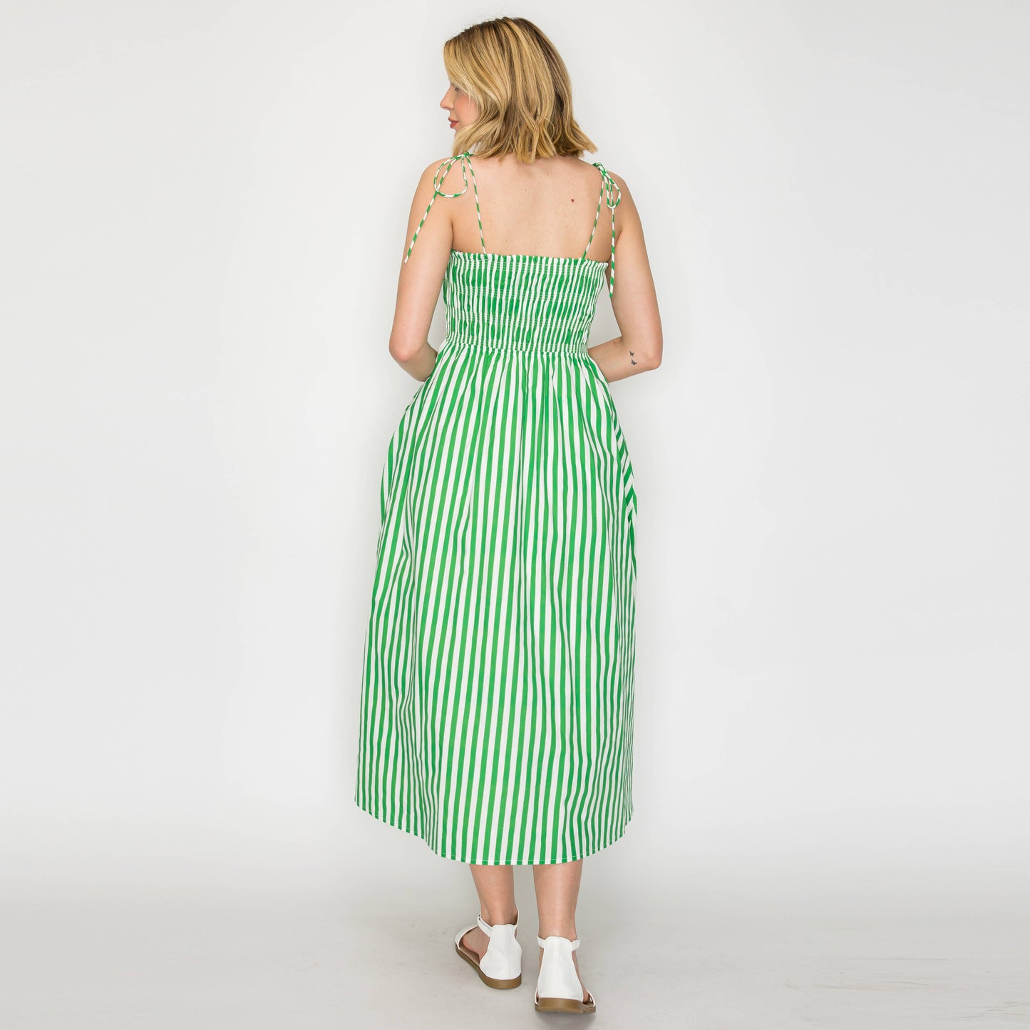 Summer Green Stripe Midi Dress