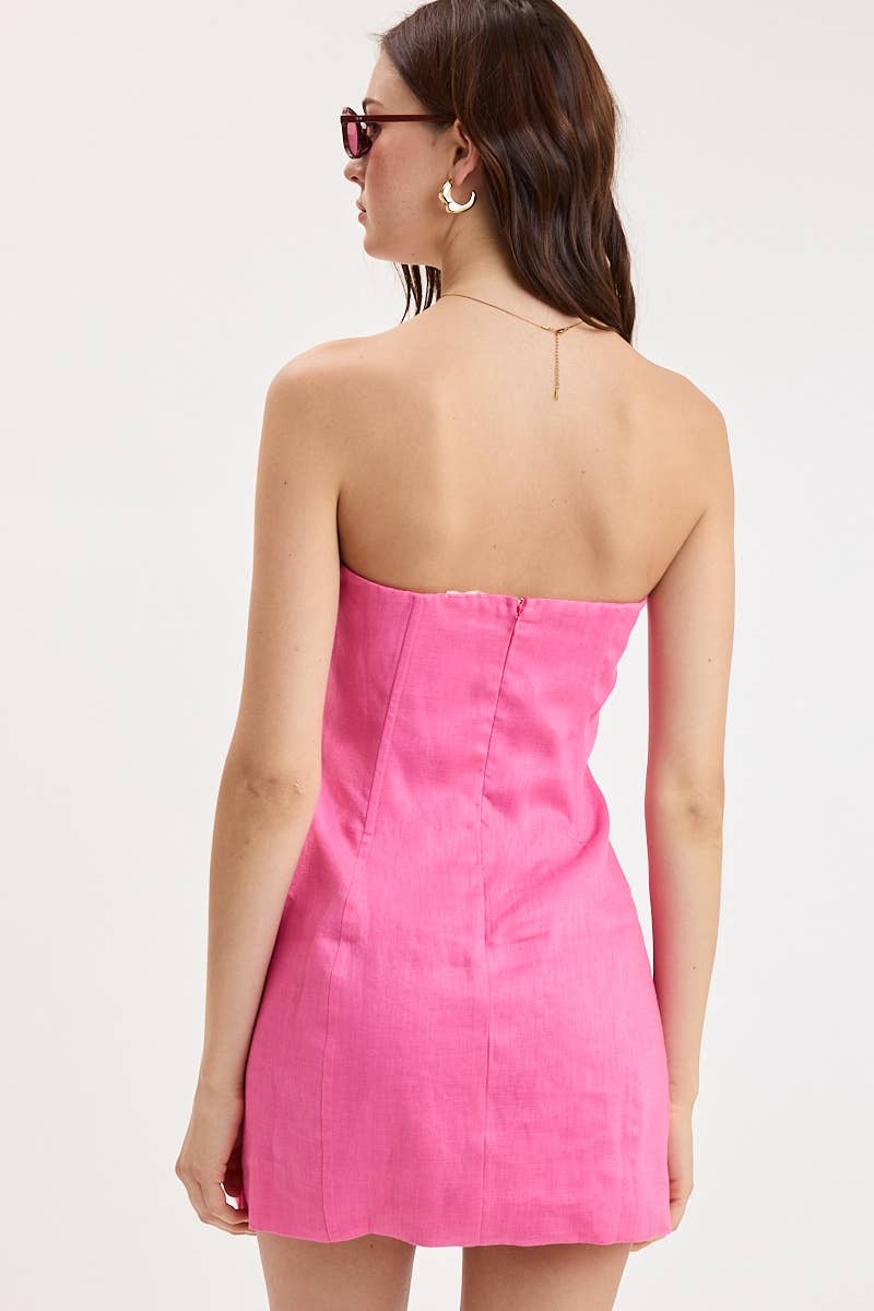 LINEN SOFT COLOR STRAIGHT ACROSS TUBE MINI DRESS