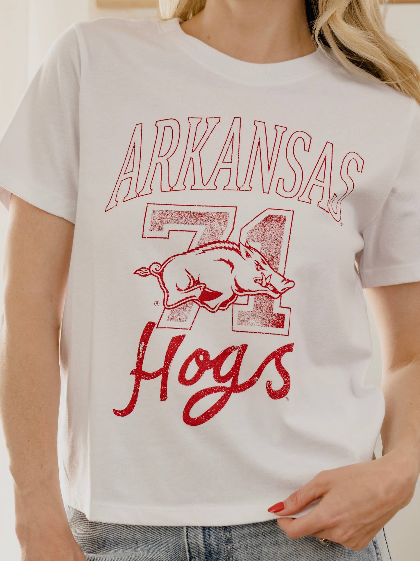 Arkansas Razorbacks Club Mascot White Ellie Perfect Tee