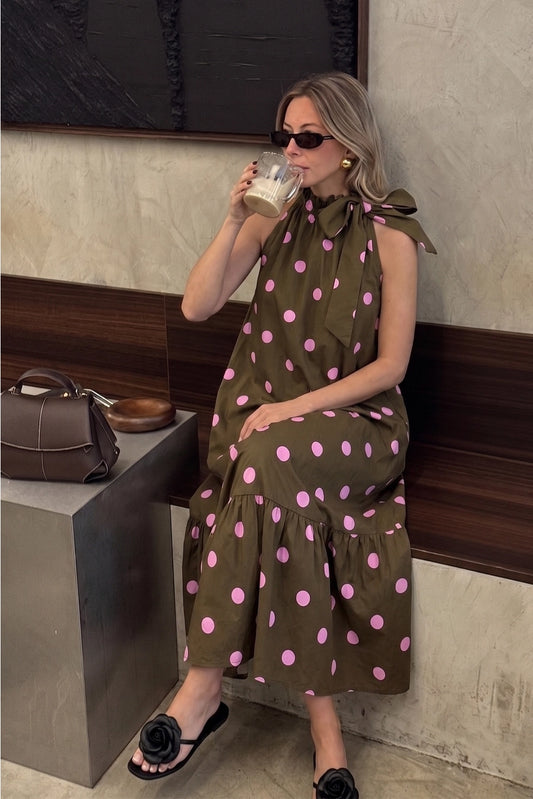 Olive polka dot midi