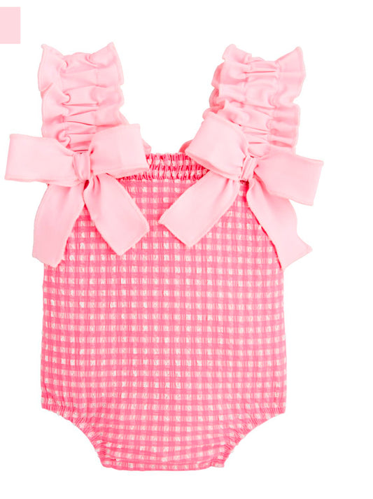 Pink Crinkle Check Swimsuit