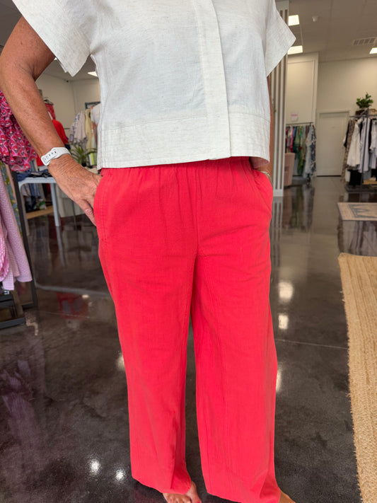 Red cotton stretch waist pants