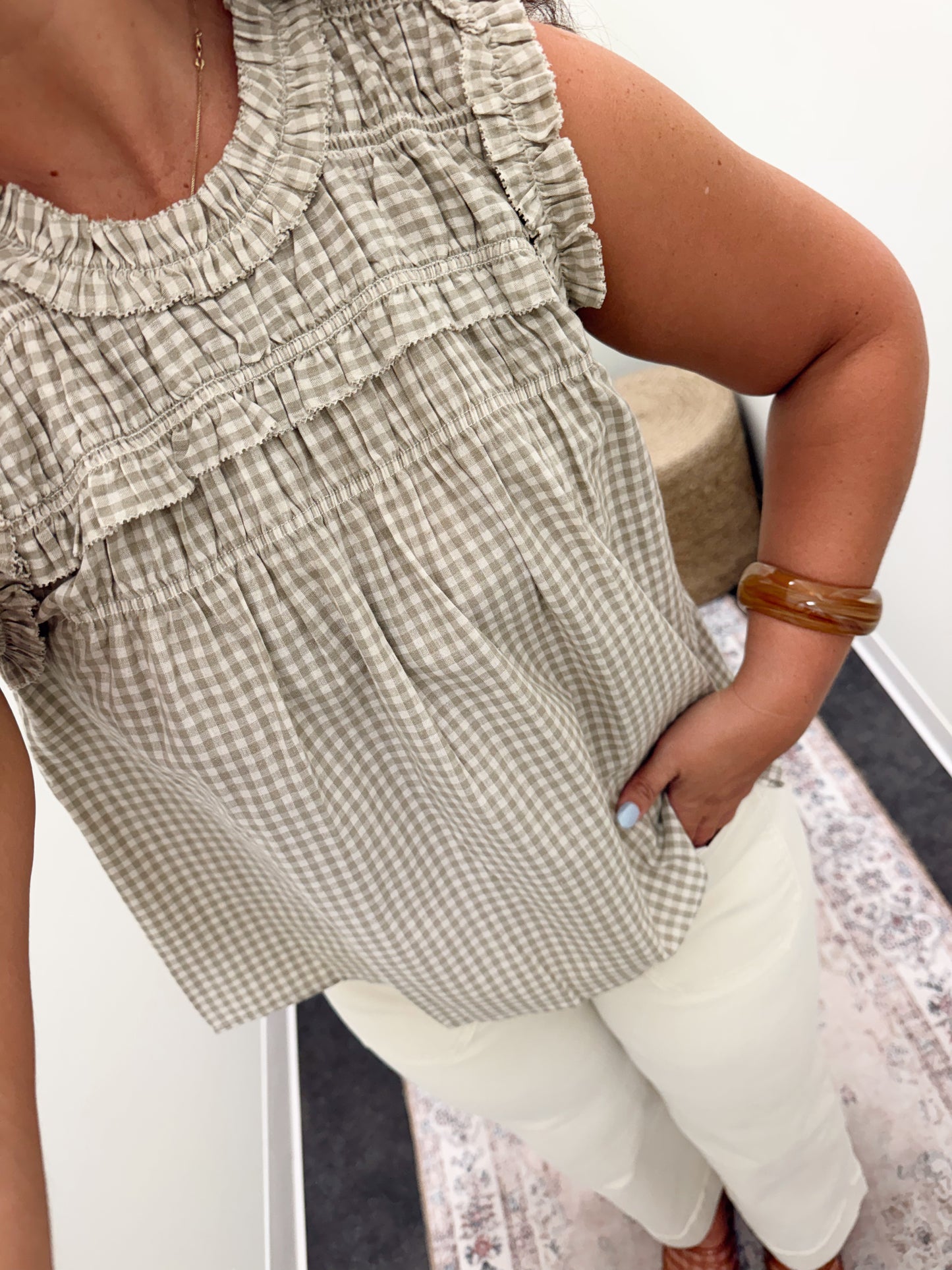Gingham Ruffle Blouse (2 colors)