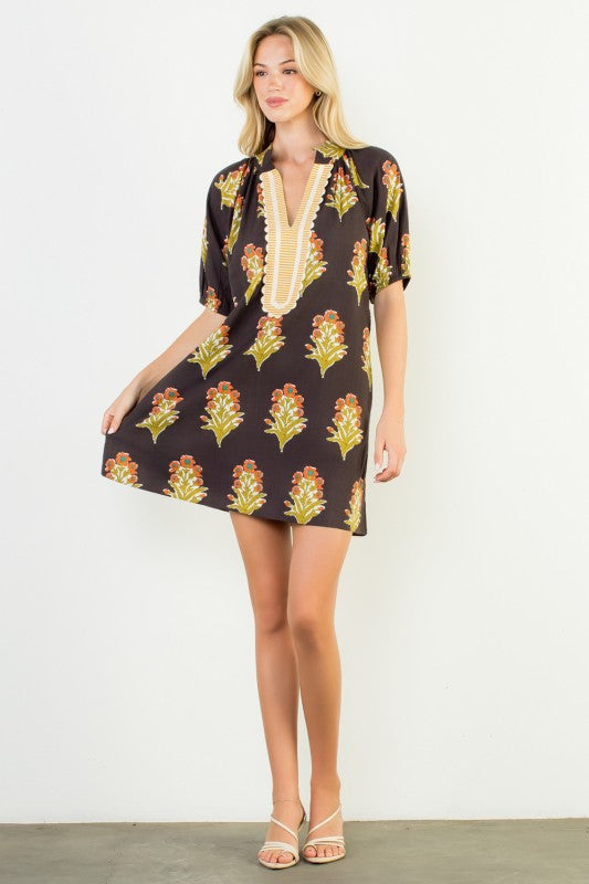 Chocolate floral print mini dress