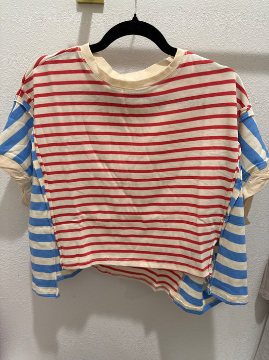 Mixed Stripe Color Cropped Tee