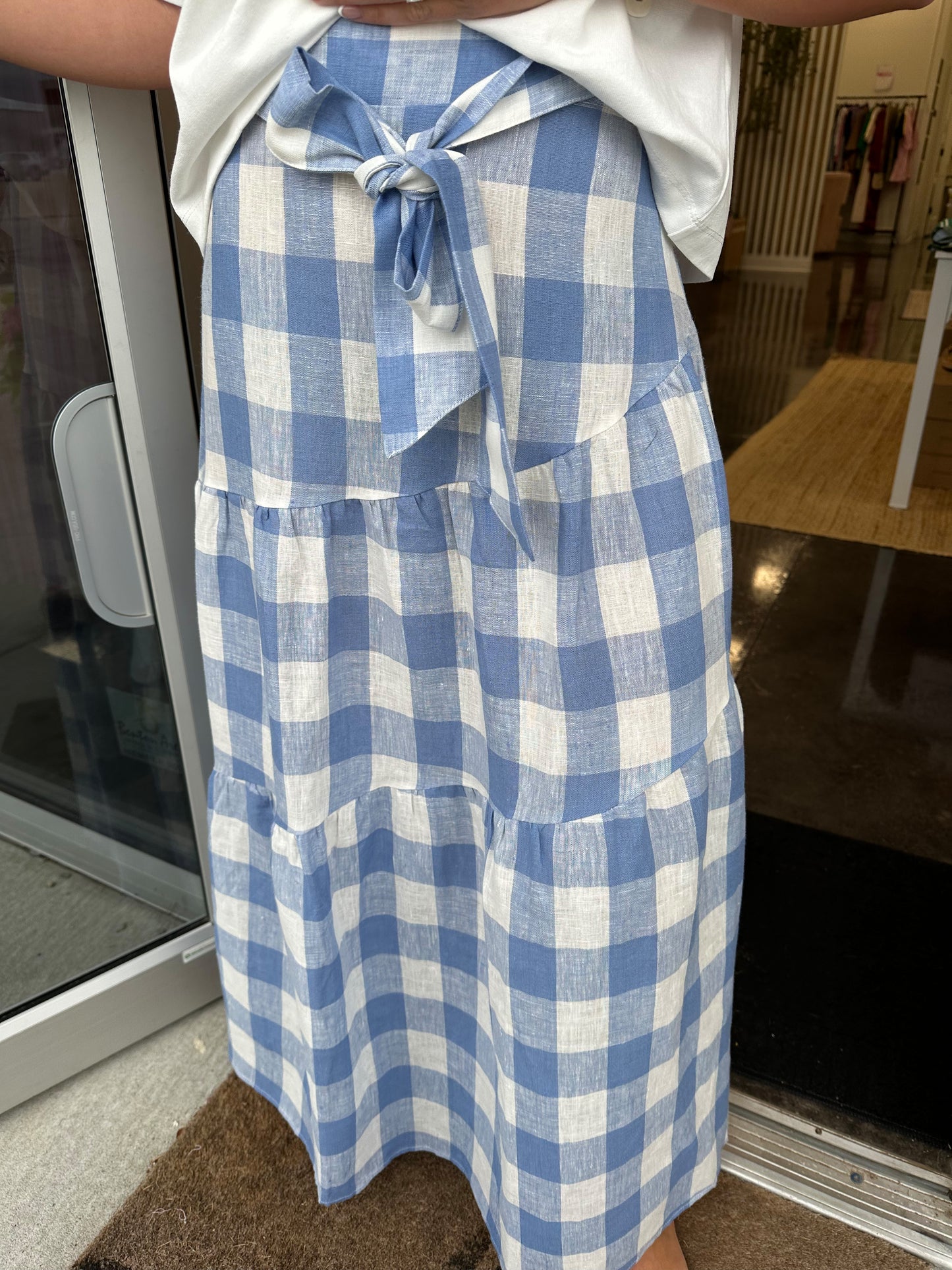 blue buffalo check maxi skirt w/ tie KARLIE