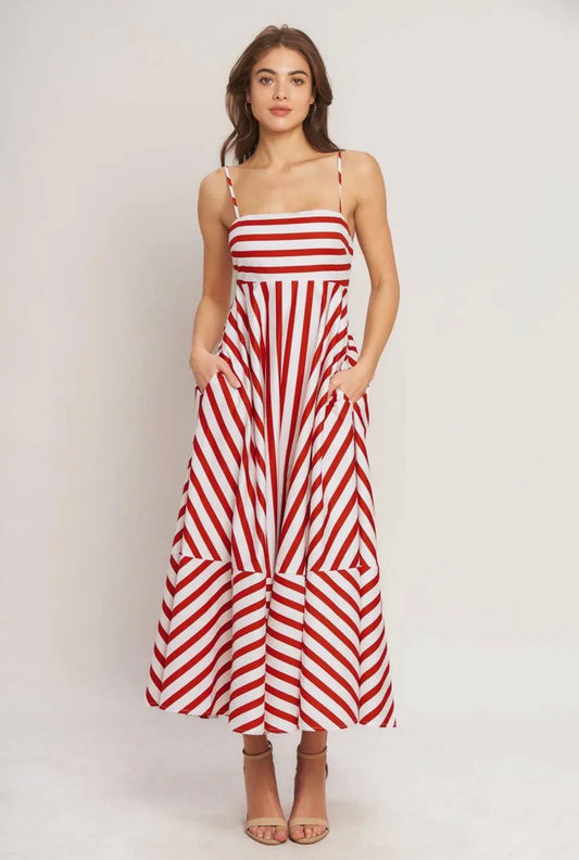 red stripe midi dress
