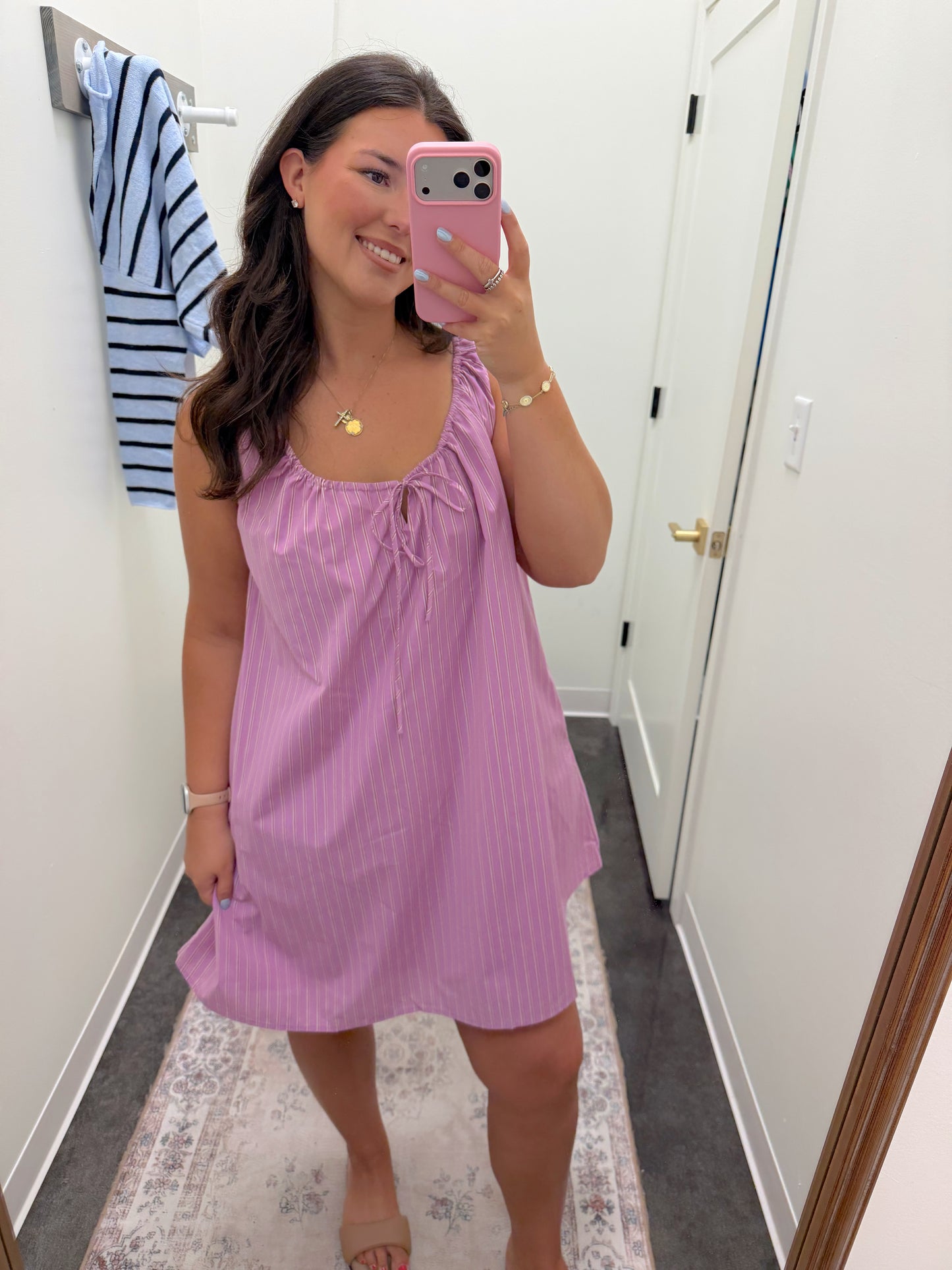 Lilac striped mini dress