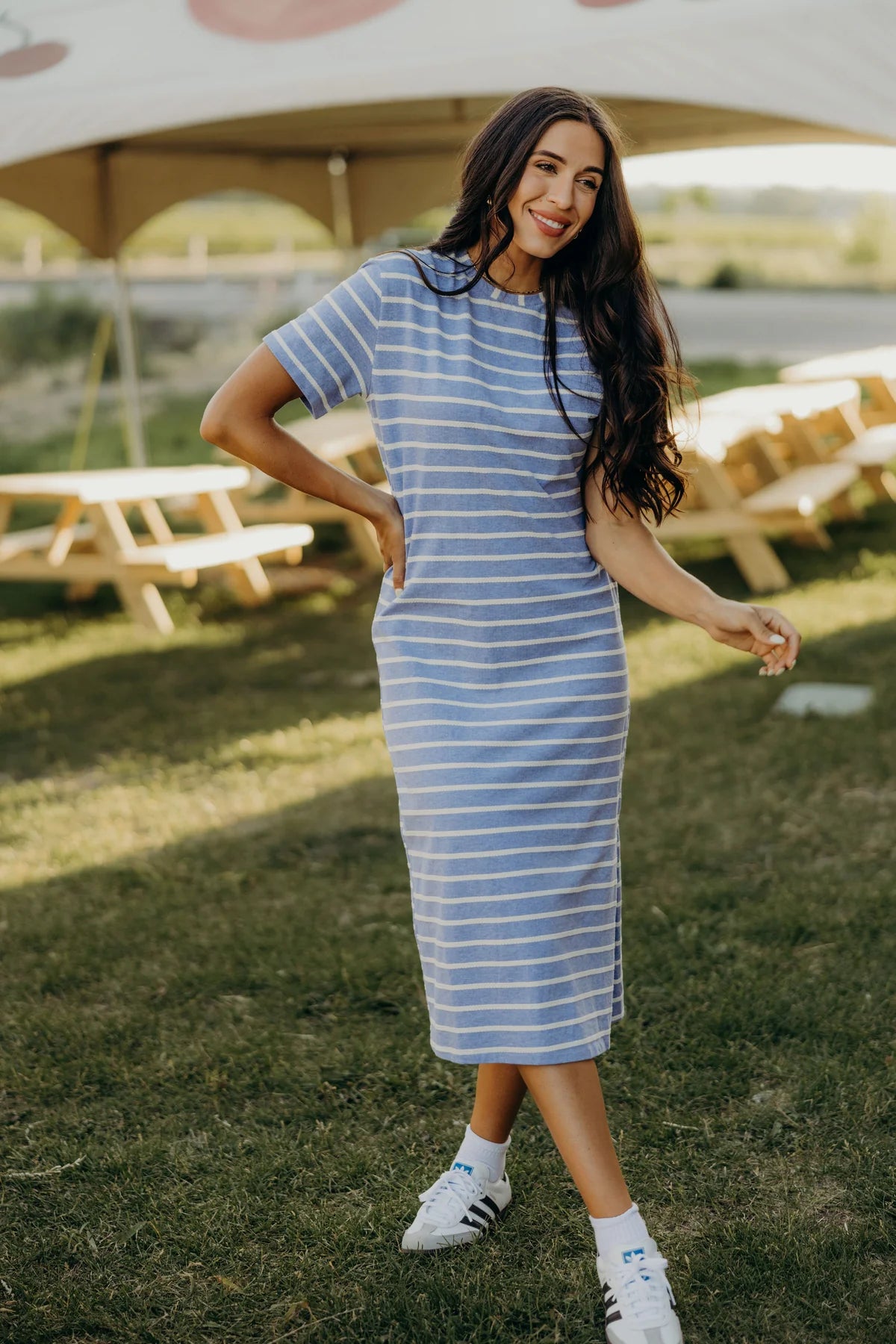 jett stripe vista blue midi