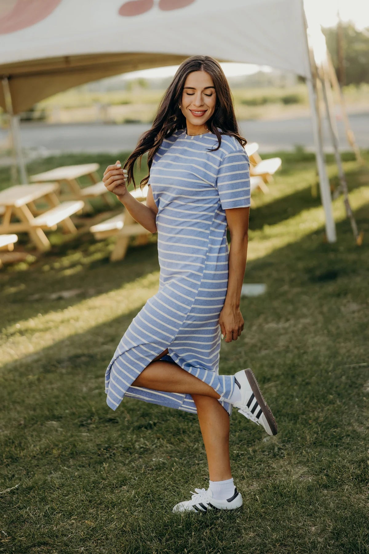 jett stripe vista blue midi