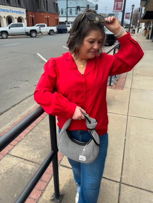Scallop Collared Red Button Down top