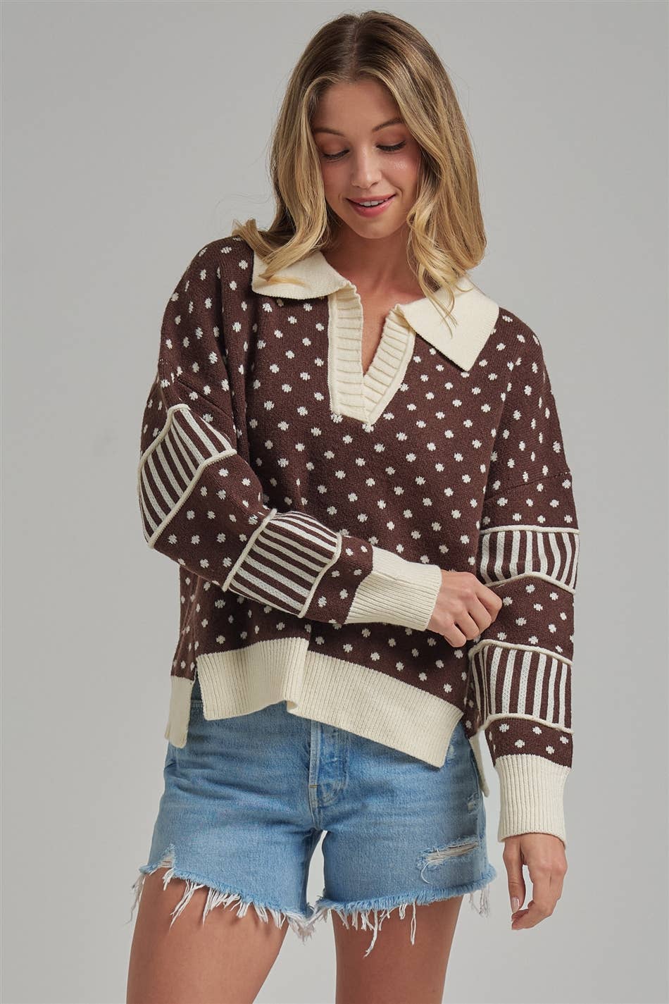 LOOSE FIT POLA DOT FALL SWEATER TOP
