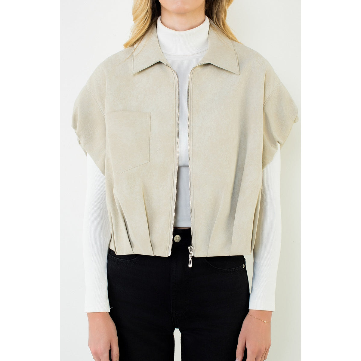 Suede zip jacket top