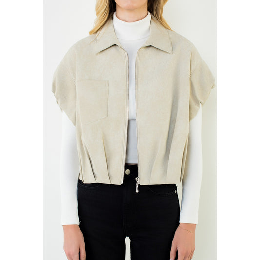 Suede zip jacket top