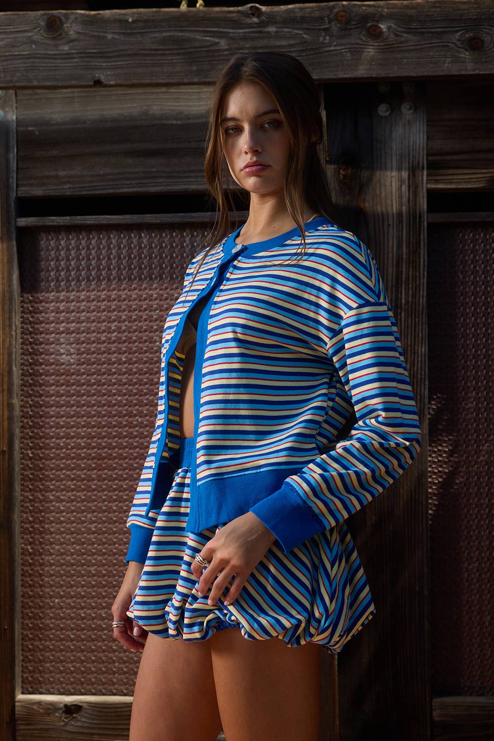 Multi-Stripe Dual-Button Knit Cardigan