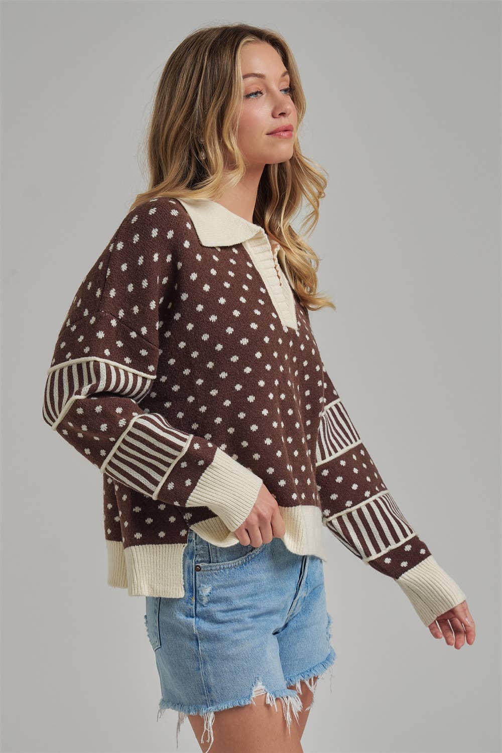 LOOSE FIT POLA DOT FALL SWEATER TOP