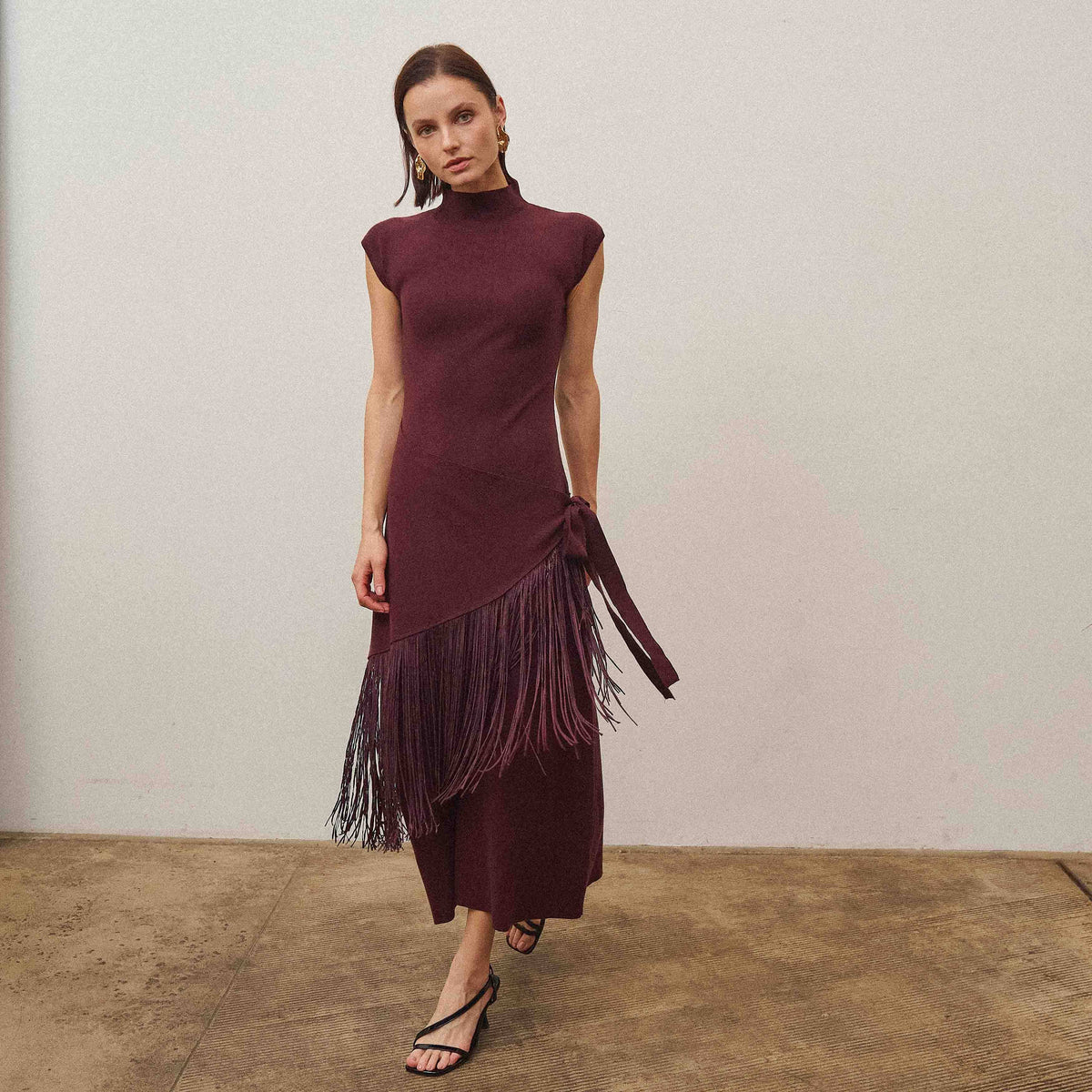 Fringe faux wrap dress