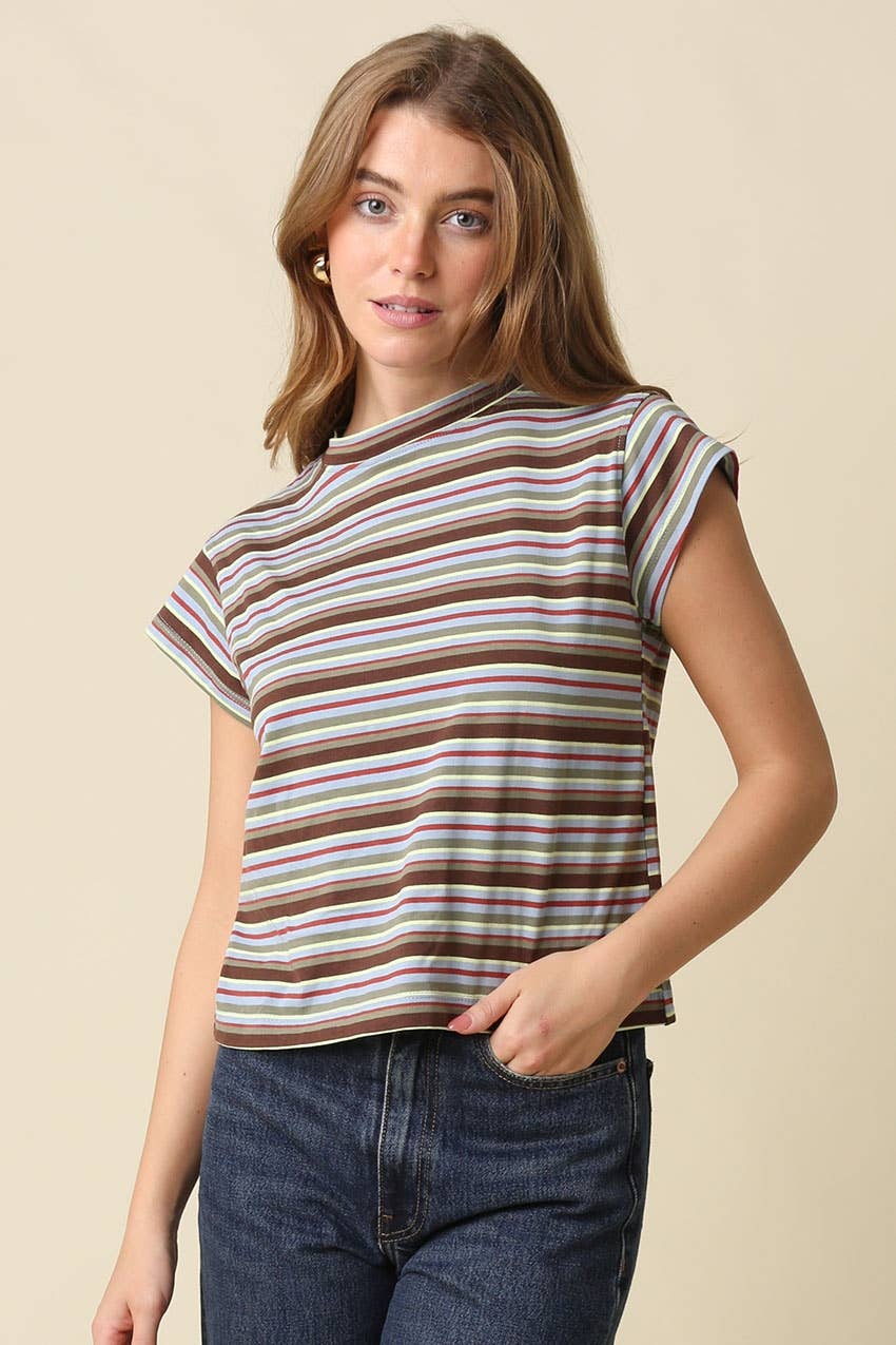 Lizz Stripe Mock Neck Tee (2 colors)