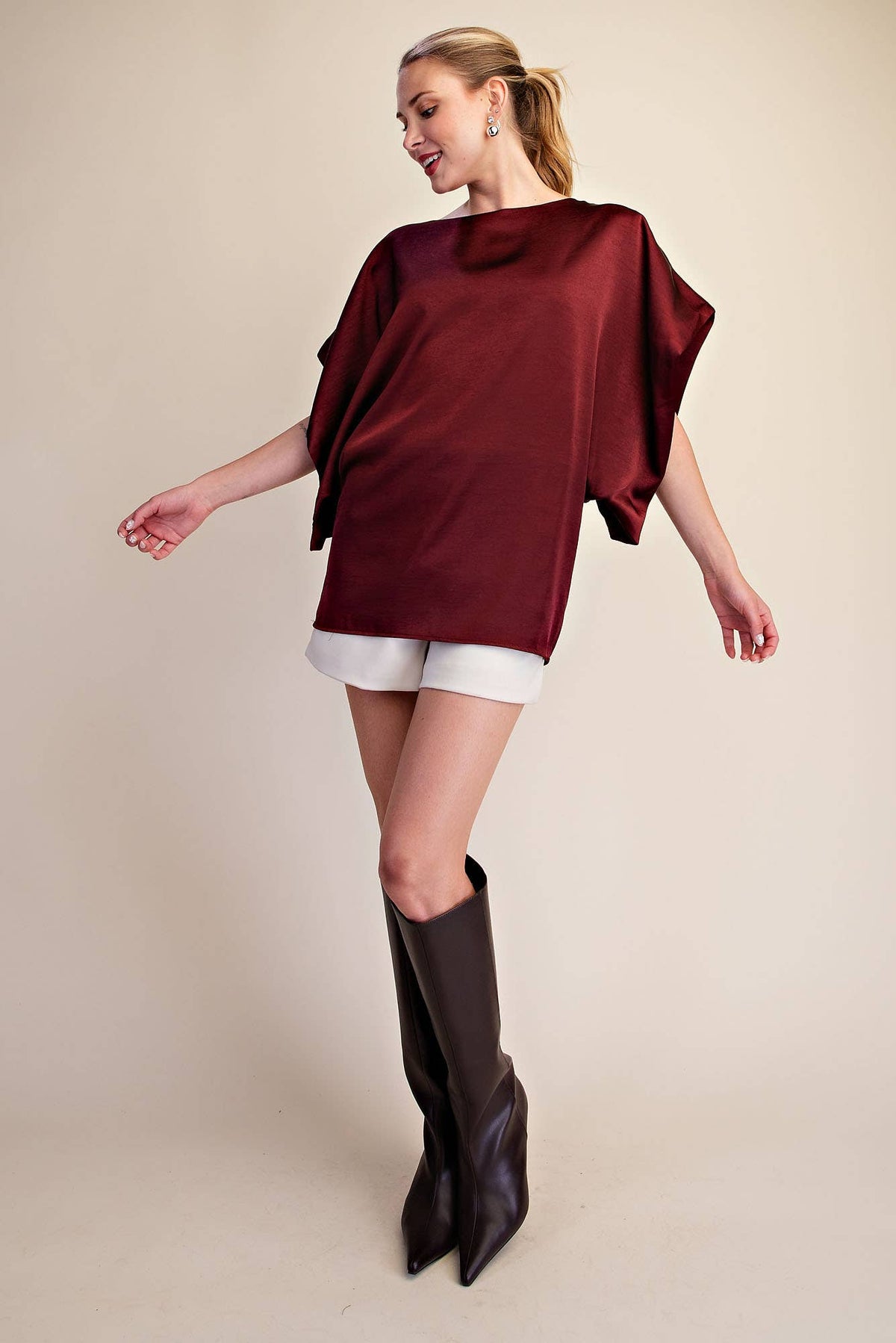 Drop Shoulder Flowy Wide Sleeve Oversized Top