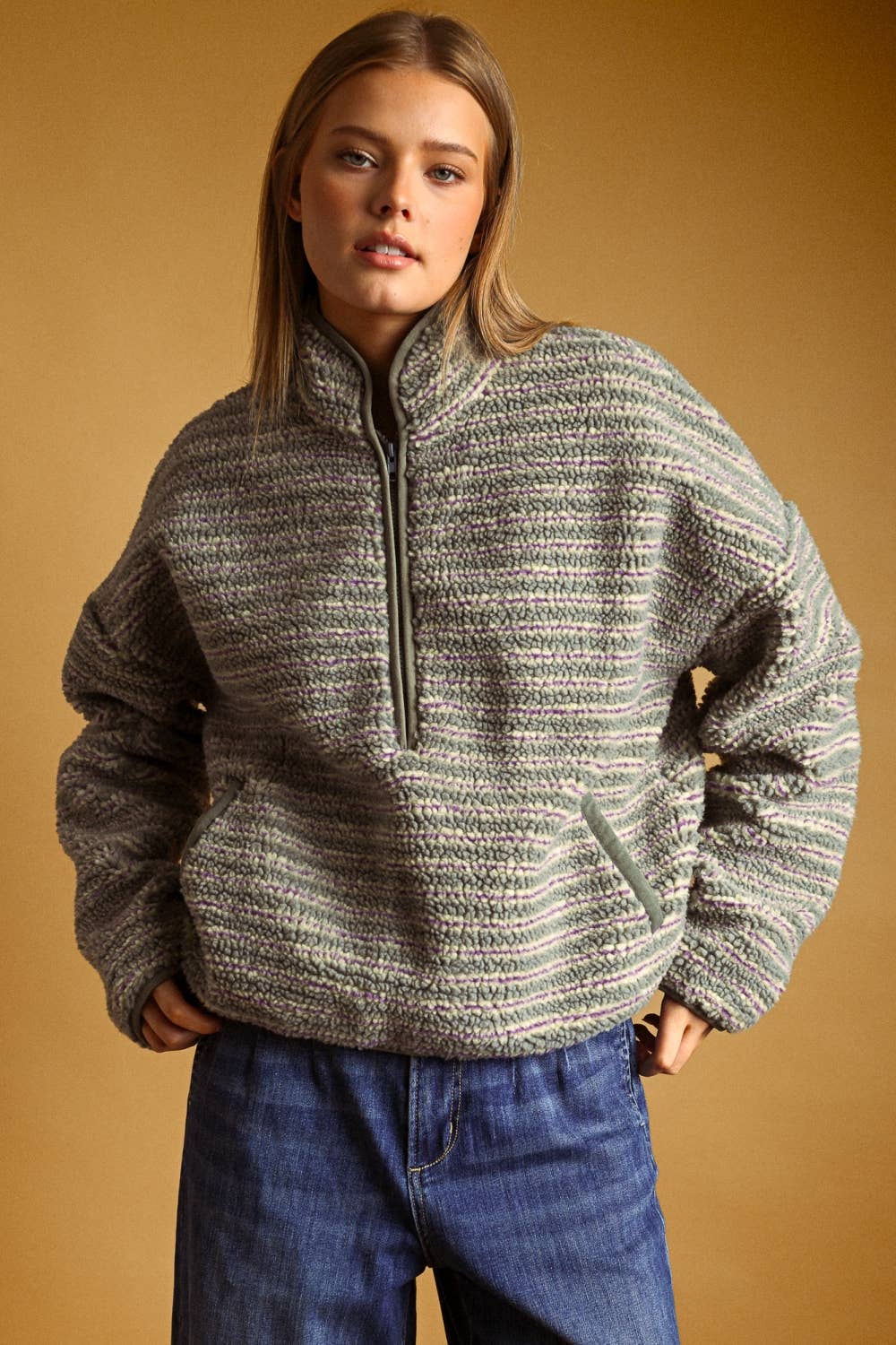 MULTI STRIPE SHERPA HALF ZIP PULLOVER