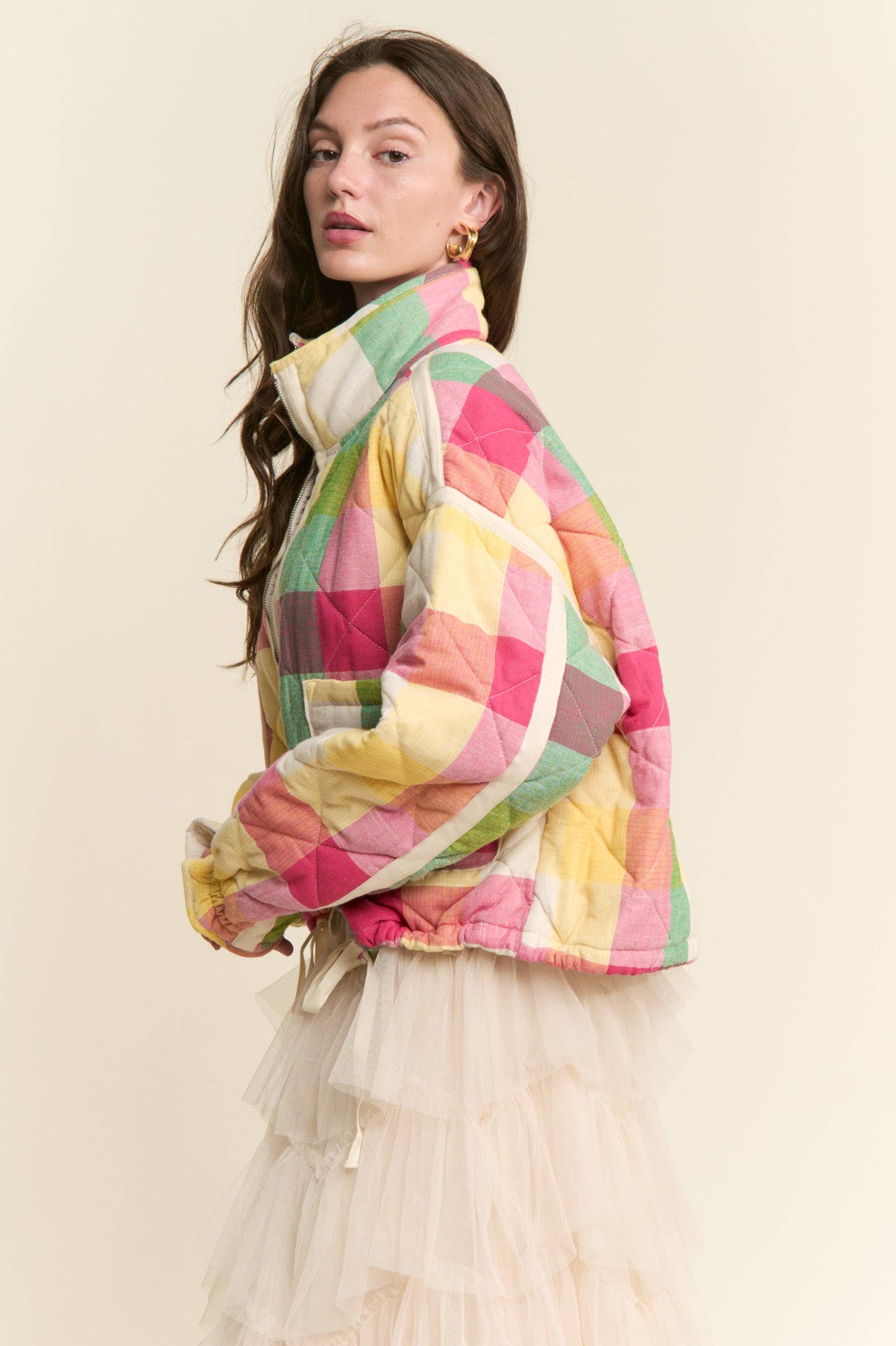 Multi-color Plaid Zipper Jacket