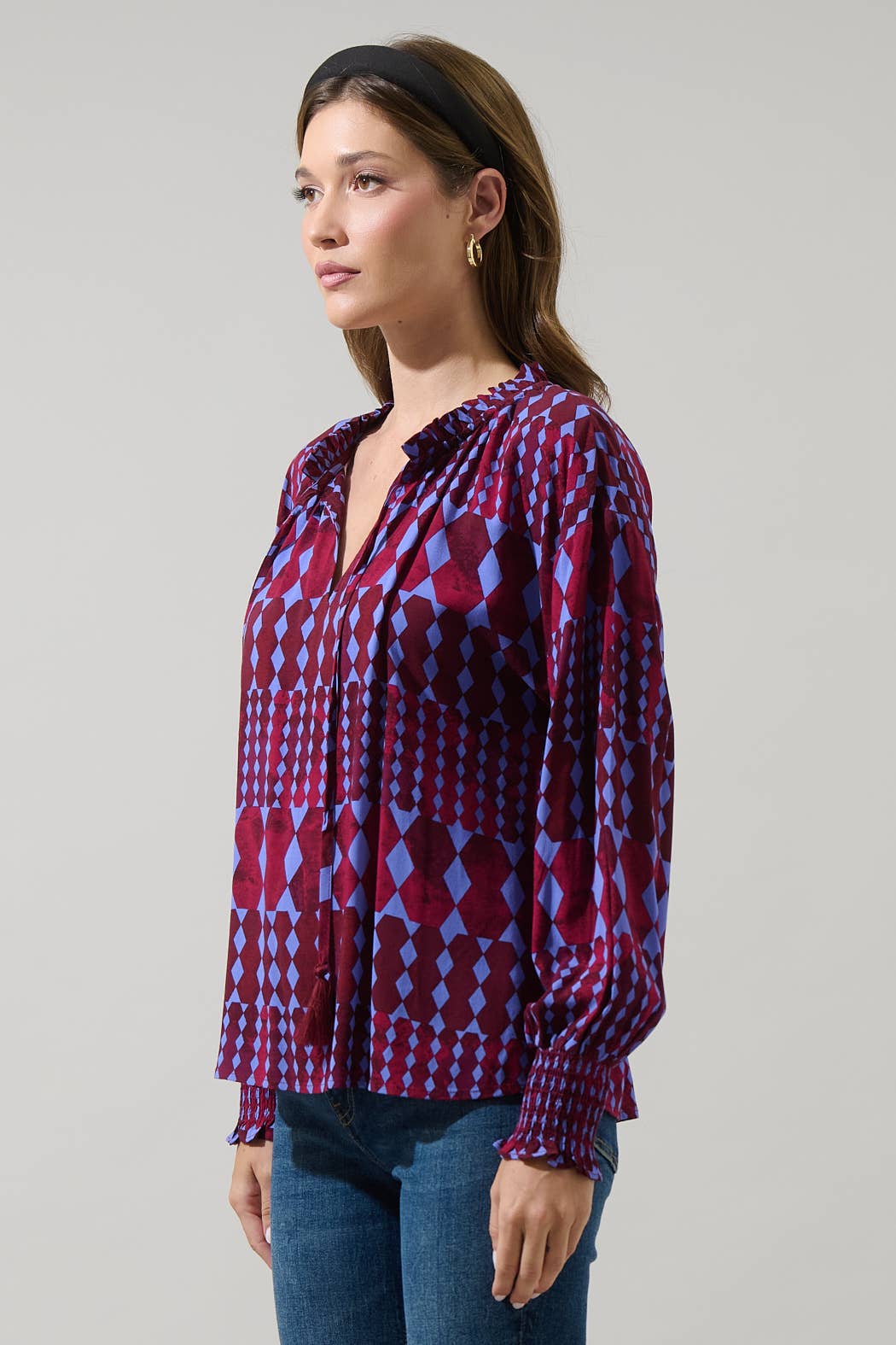 Ramsay Abstract Weylin Split Neck Tassel Blouse