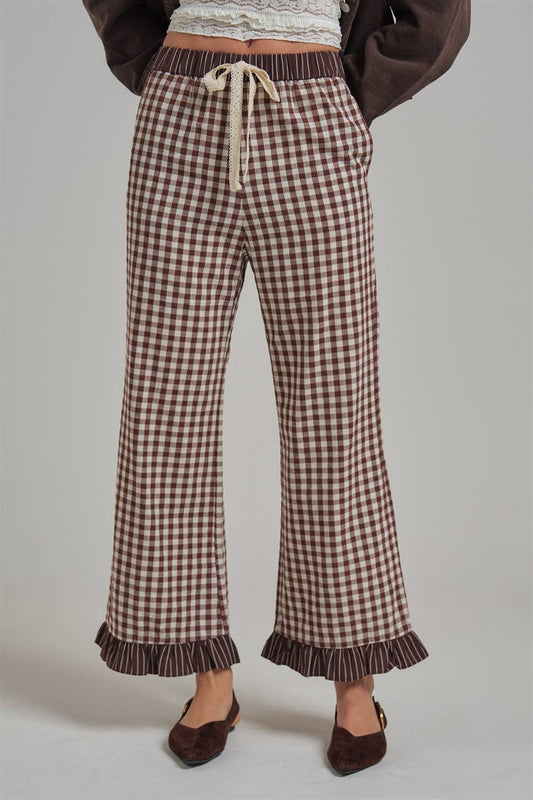 GINGHAM CHECK ELASTIC WAIST PANTS