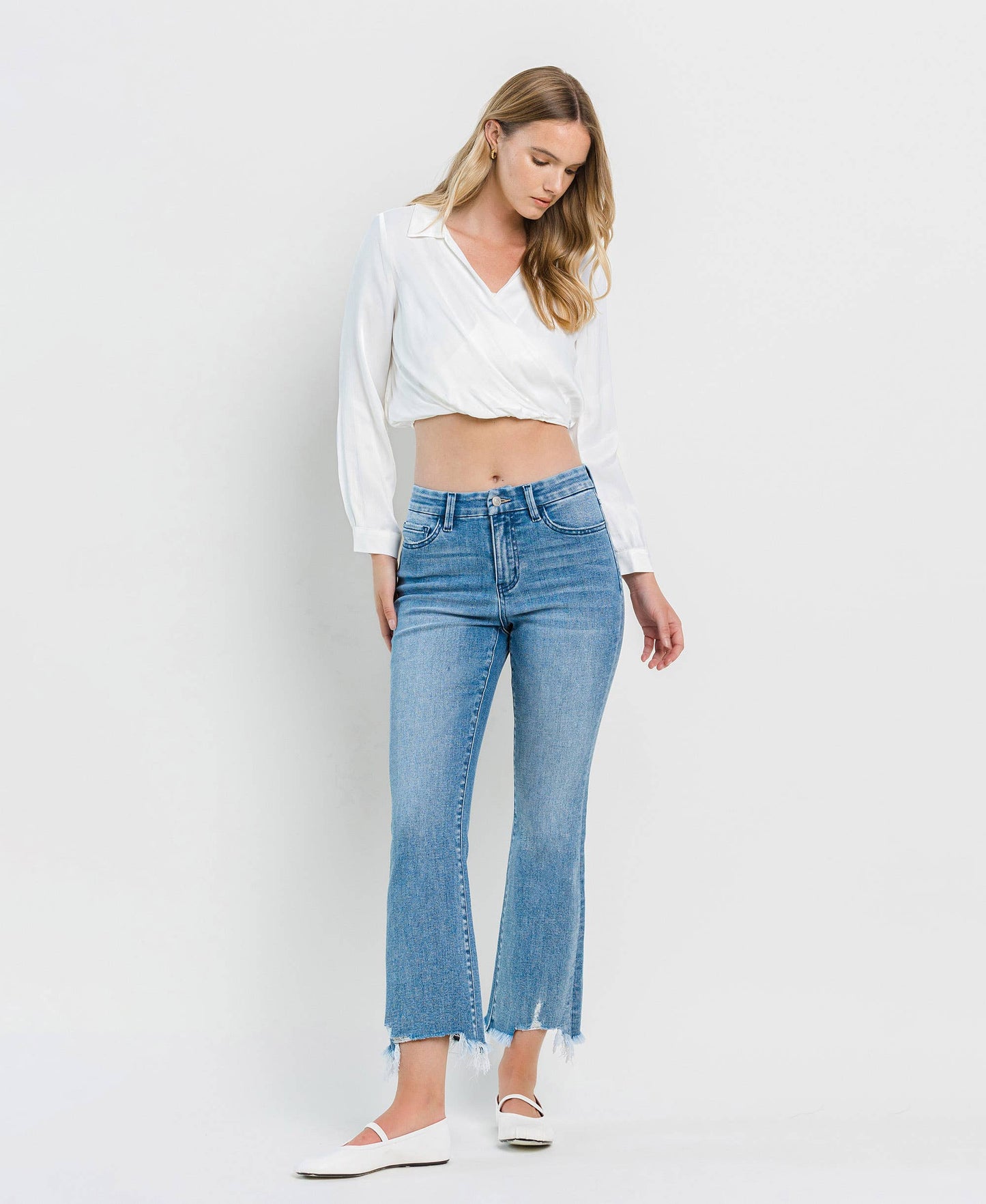 HIGH RISE SEAMLESS WAISTBAND KICK FLARE JEANS