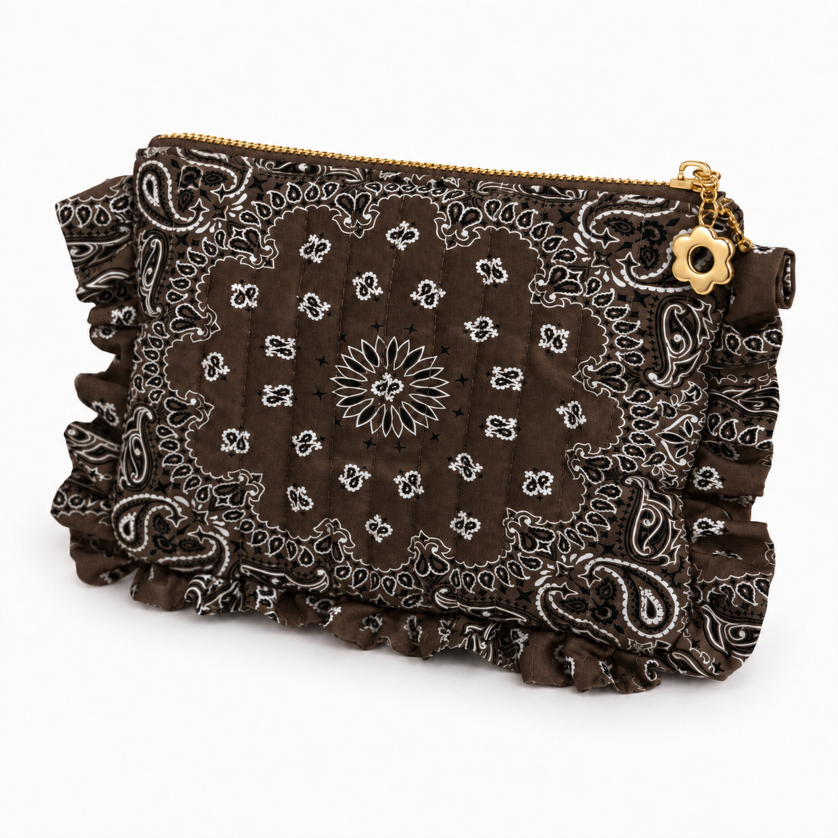 Ellison+Young Bandana Ruffle Everything Pouch, Quilted Cosmetic Case