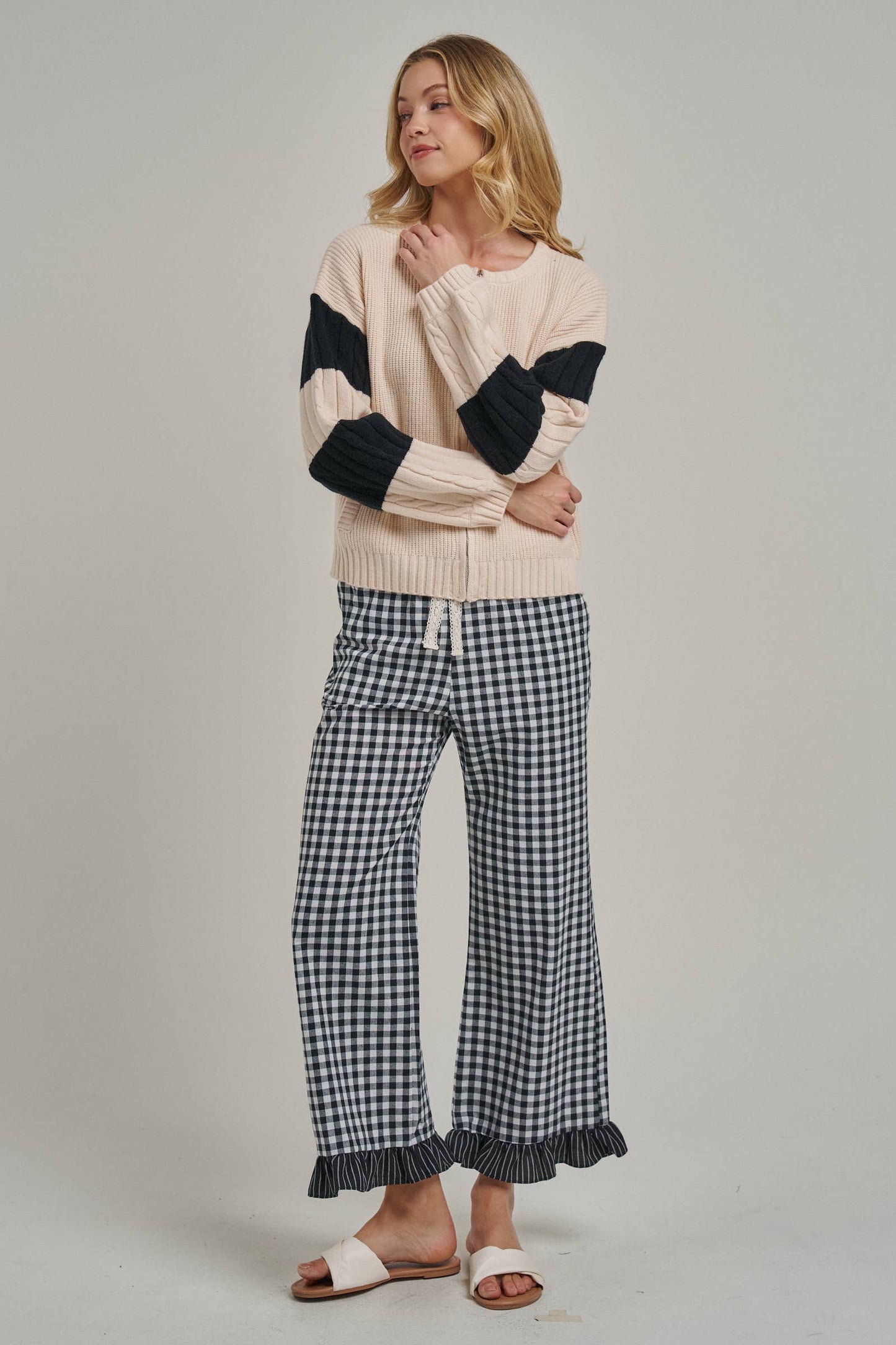 GINGHAM CHECK ELASTIC WAIST PANTS