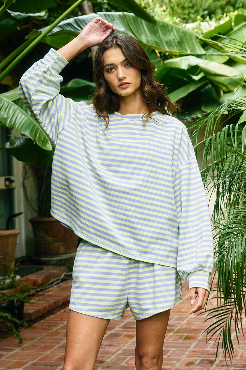 Comfy Elastic Waist Striped Knit Shorts