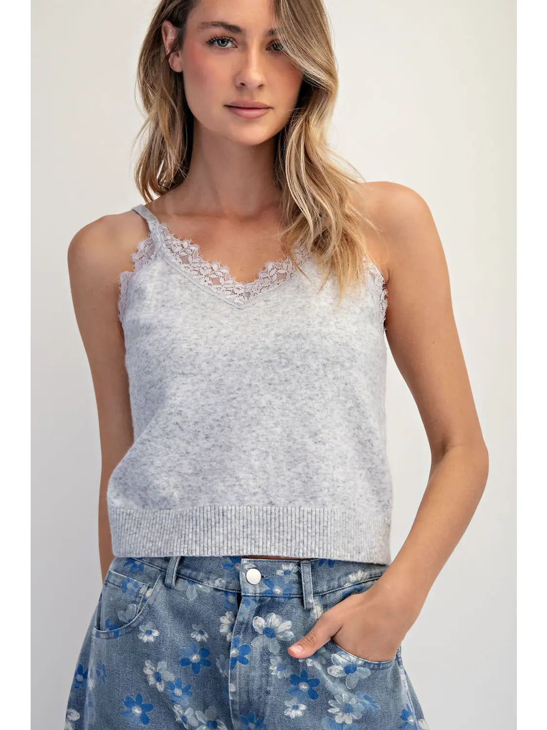 HEATHER GREY CASHMERE BLEND TANK TOP