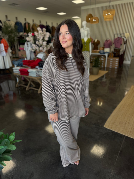 Brown/cream striped fleece lounge pant