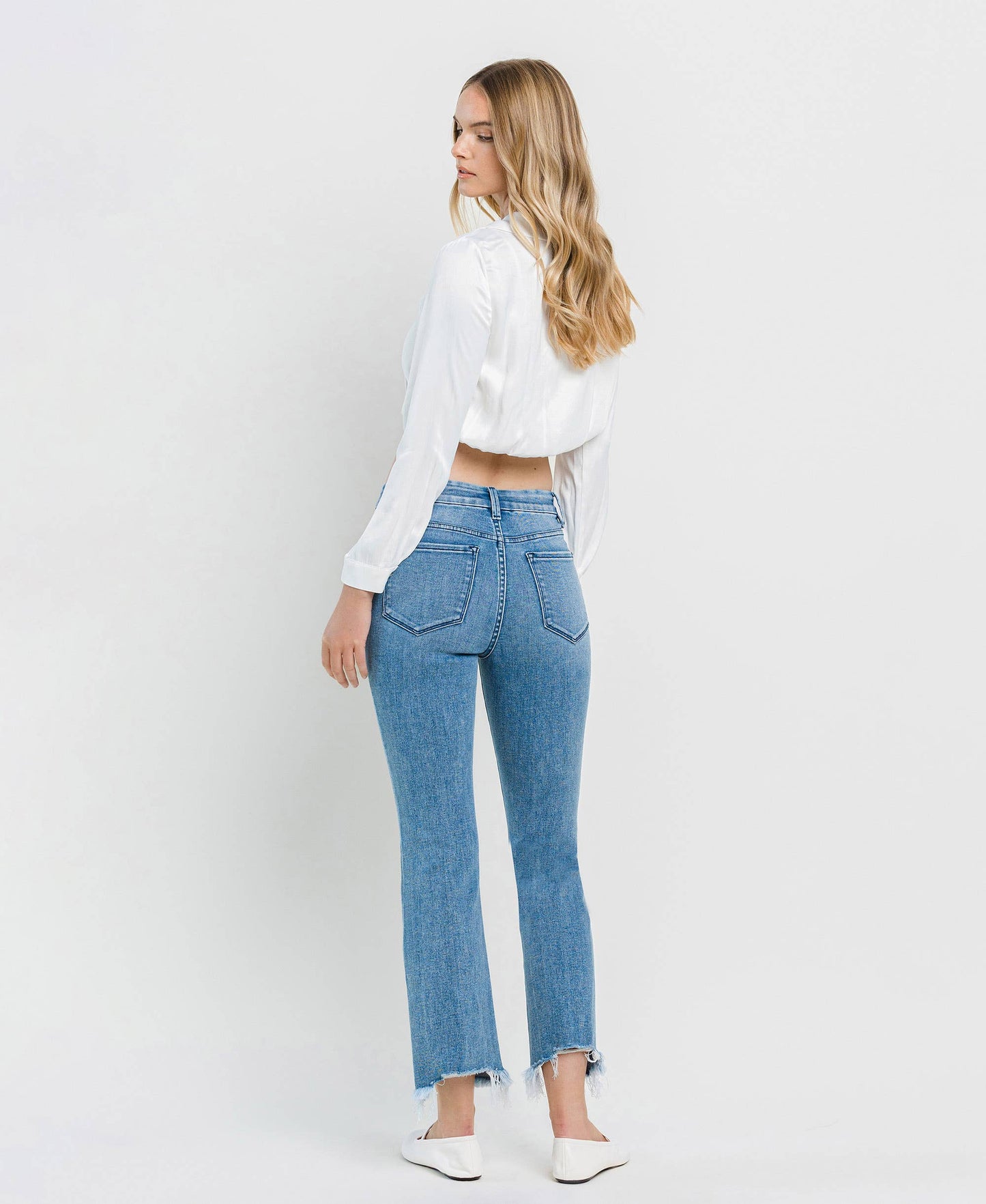 HIGH RISE SEAMLESS WAISTBAND KICK FLARE JEANS