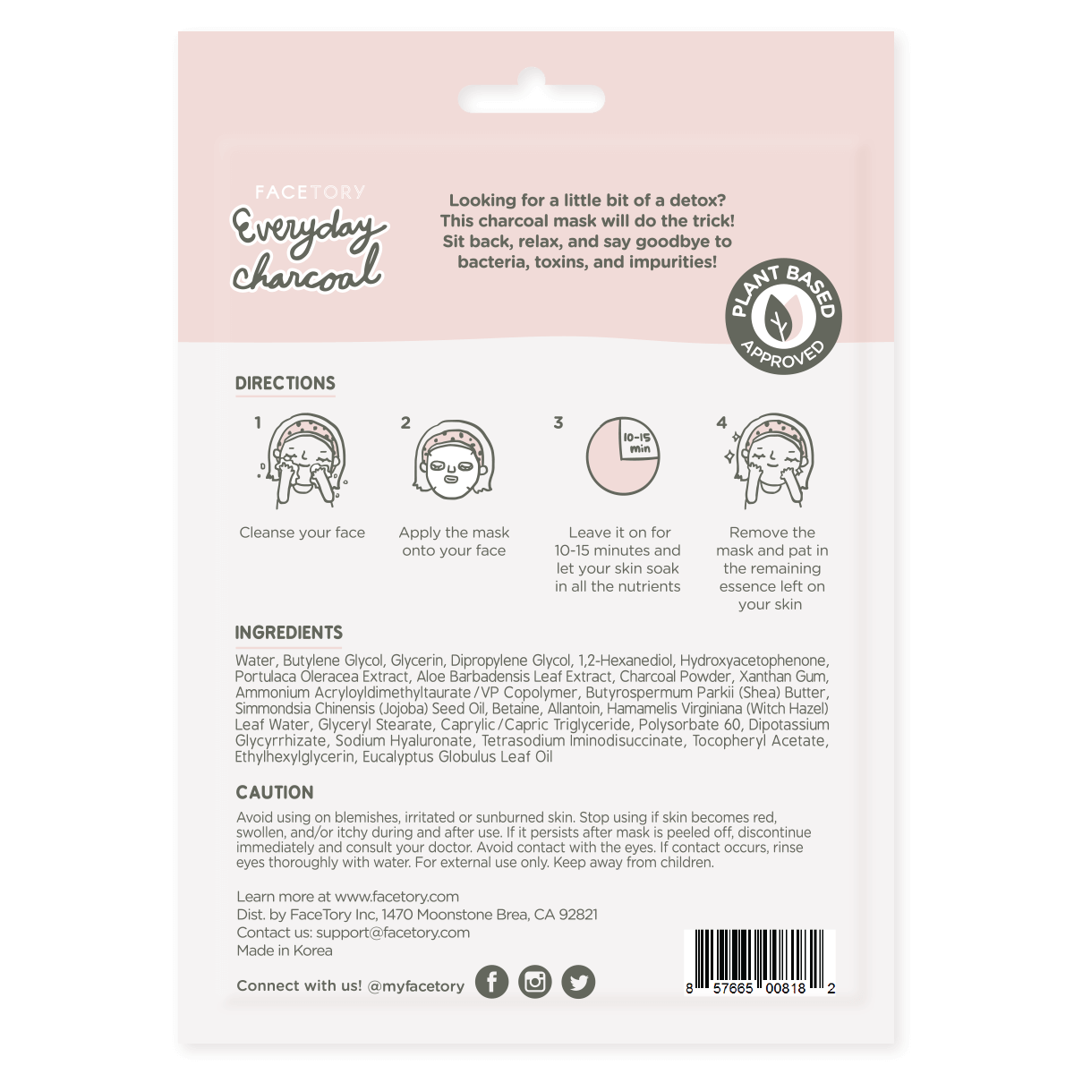 Face Mask - Korean Beauty - Detoxifying - Everyday- Charcoal