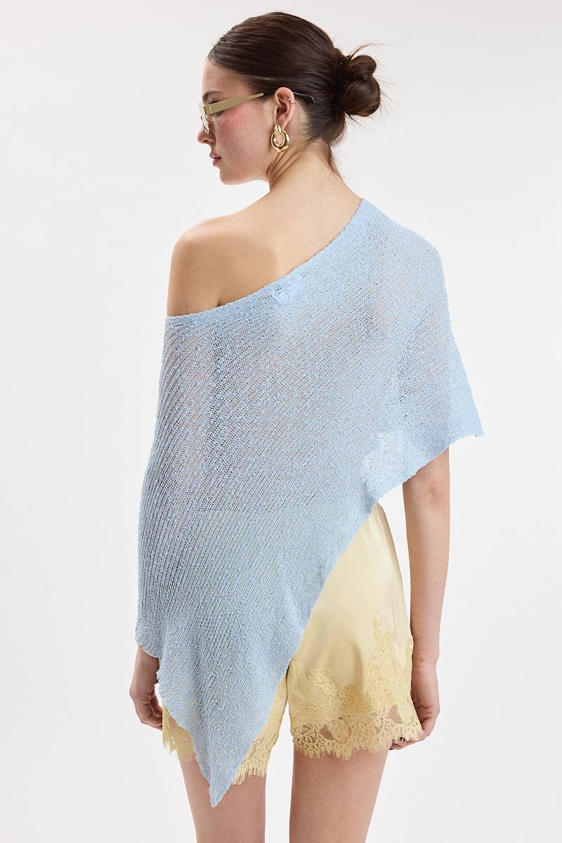 SEE-THROUGH KNIT ONE-SHOLDER SHEER PONCHO