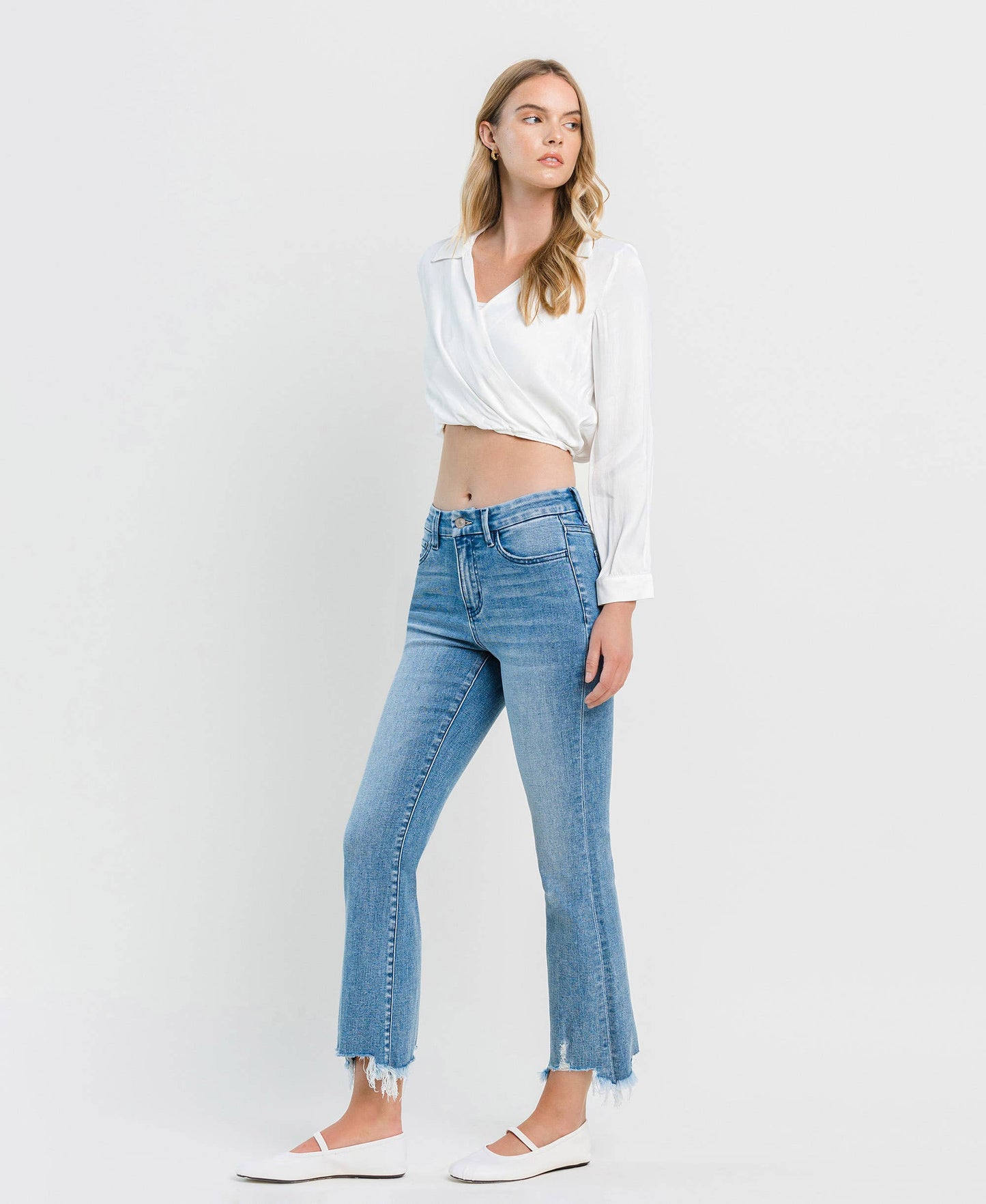 HIGH RISE SEAMLESS WAISTBAND KICK FLARE JEANS