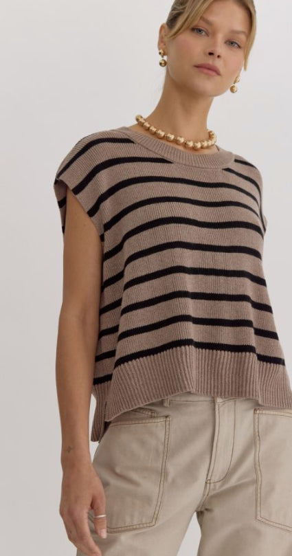 mocha black stripe sweater top