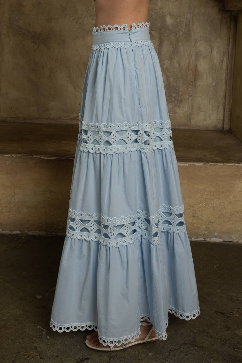 Tiered Maxi Skirt with Eyelet Detailing